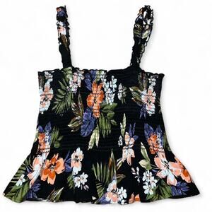 Patrons of Peace Floral Smocked Tank Top Women Medium Boho Summer